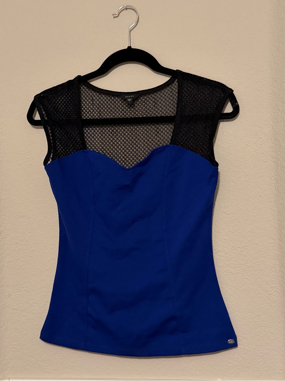 GUESS Royal Blue & Black Mesh Sweetheart Neckline Camisole